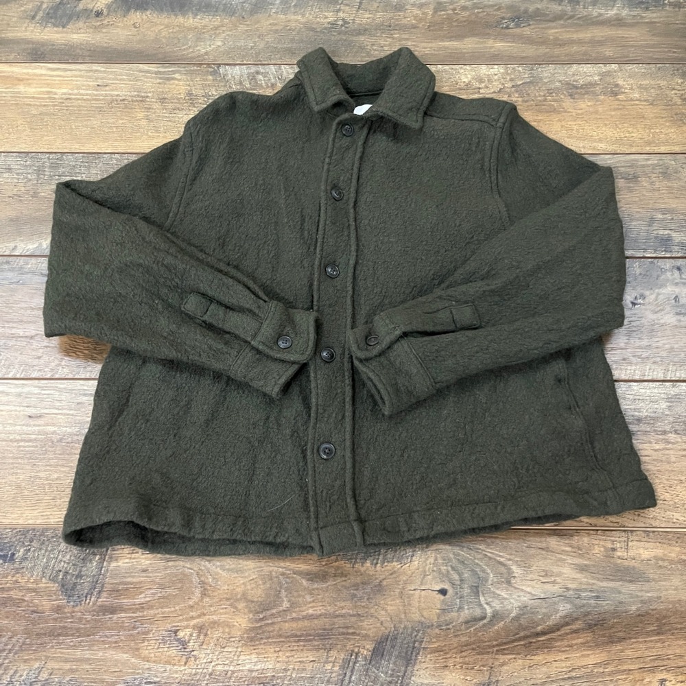 HM Mens Forest Green Wool Blend Textured Button Front Shirt Jacket Size M Fall